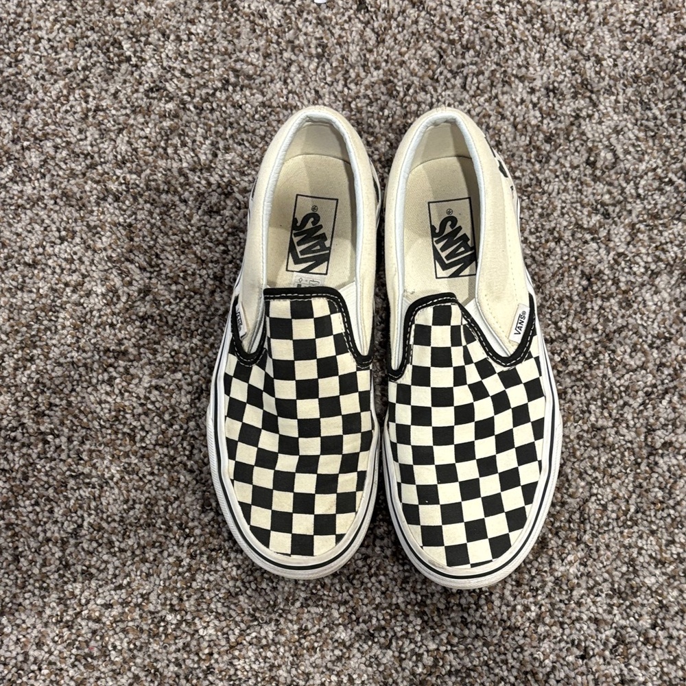 Vans Women’s Checkered Slip-On Sneakers - Black and Cream